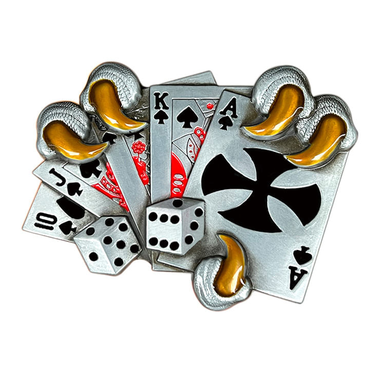 Belt Buckle Poker And Dice Design Alloy Silver 57g 10,6x7,6 Cm