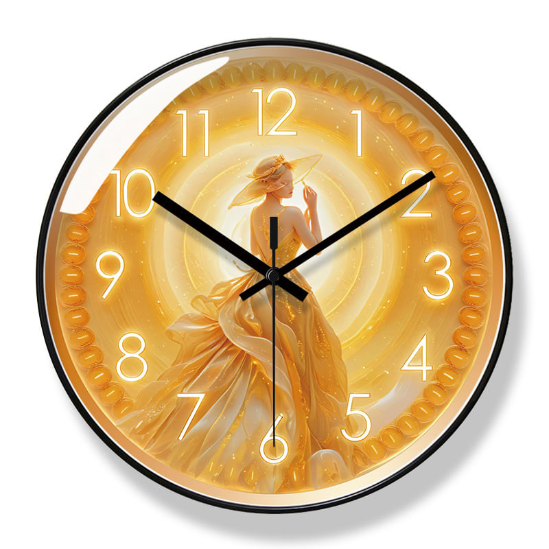 Relógio De Parede Elegant Silent Lady Em Design De Vestido Dourado