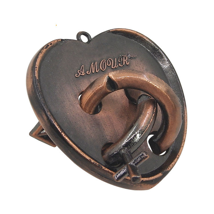 Anel De Quebra-cabeça Heart Lock Vintage Metal Brain Teaser Magic
