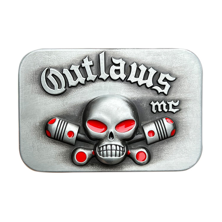 Belt Buckle Outlaws Motorcycle Club Skull Piston Design