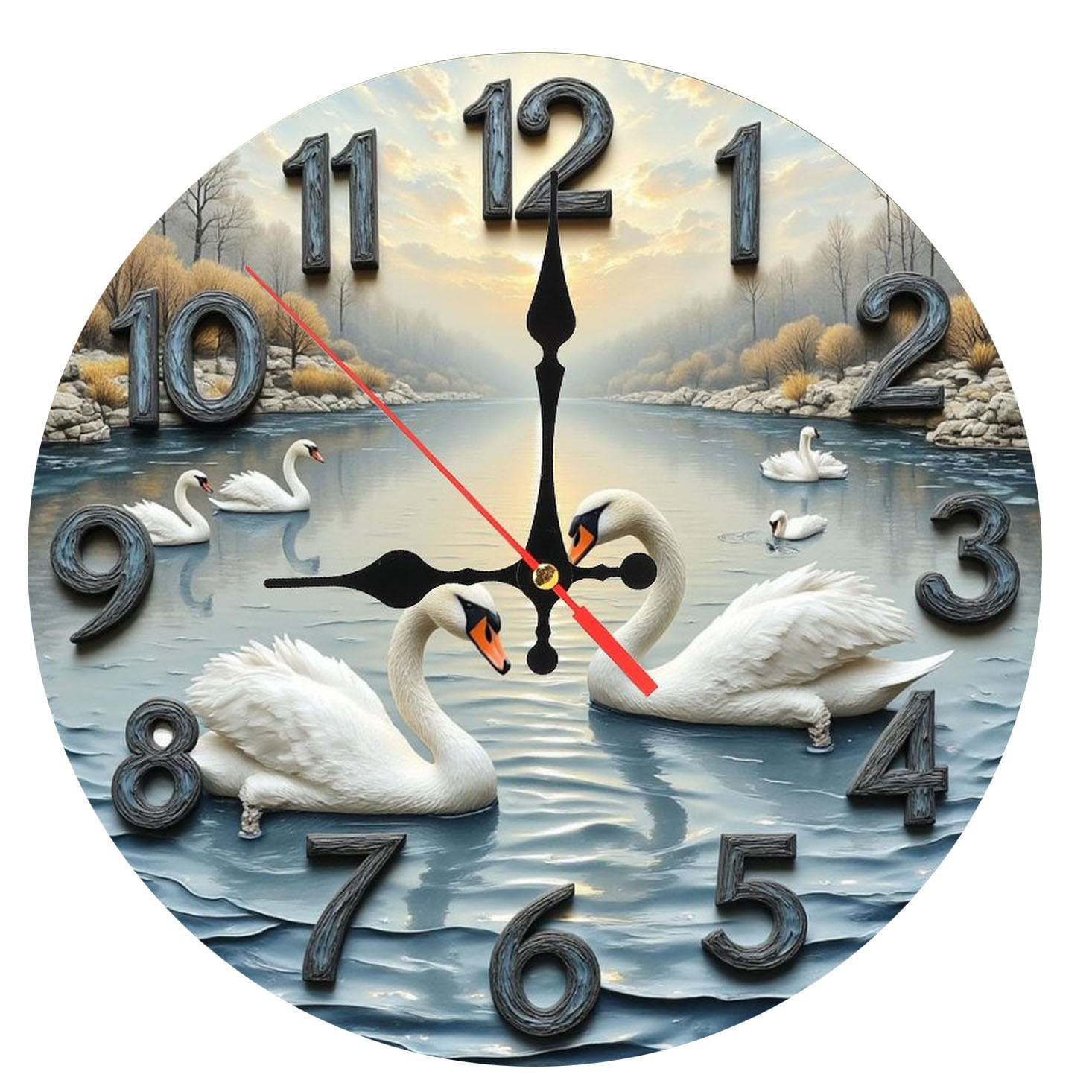 Relógio De Parede Swan De 12 Polegadas Non Ticking Vintage Landscape