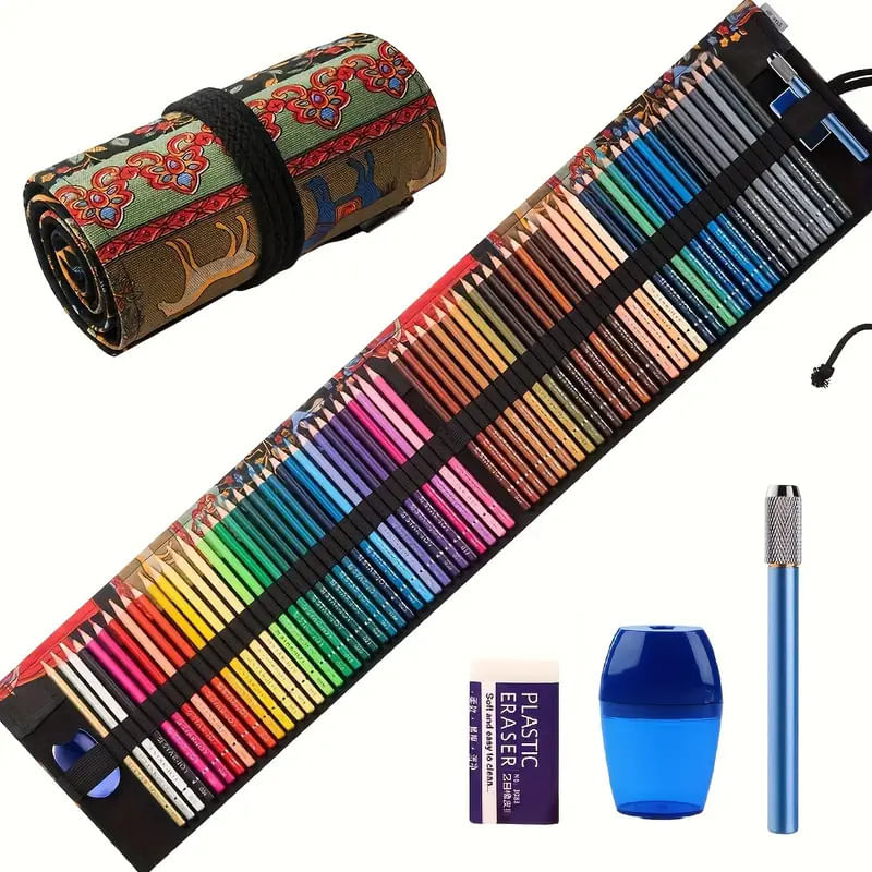 Conjunto De Lápis Coloridos De 72 Cores À Base De Óleo, 46 Unidades Com Apontador E Borracha