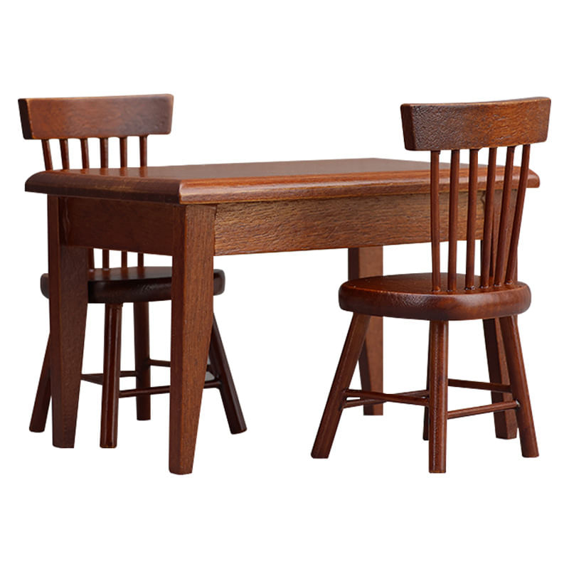 Conjunto De Jantar Em Miniatura Dollhouse, Mesa De Madeira Com 2 Cadeiras