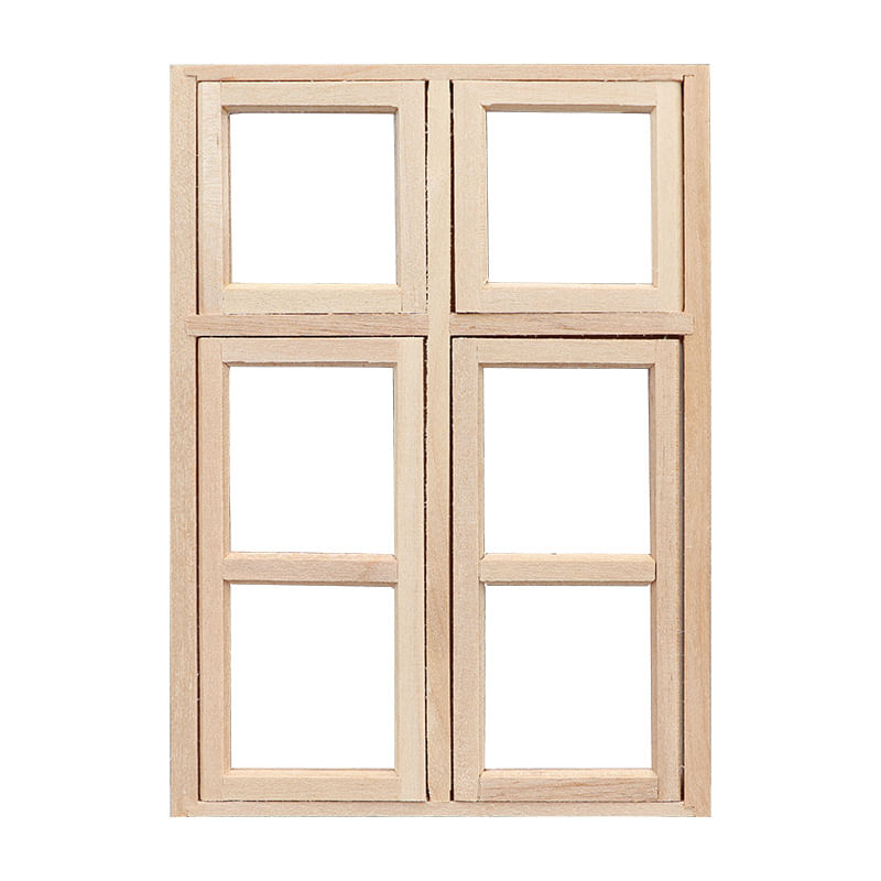 Janela De Madeira Em Miniatura Dollhouse Em Escala 1:12 Com 4 Grades