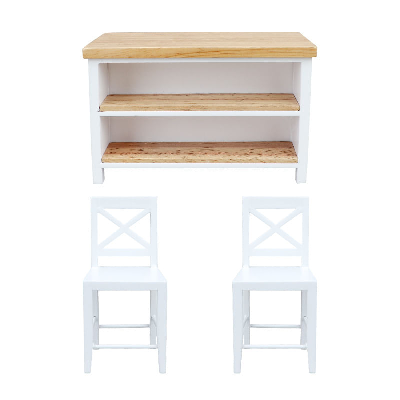 Conjunto De Jantar Em Miniatura Dollhouse, Mesa De Madeira Com 2 Cadeiras