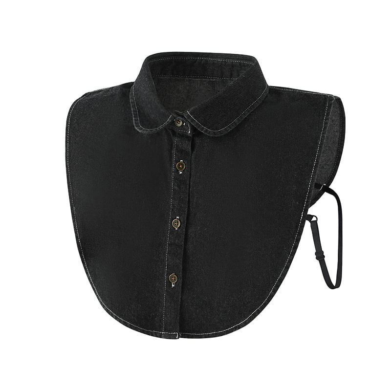 Blusa Jeans Removível Feminina Com Gola Falsa Lavada Em Preto