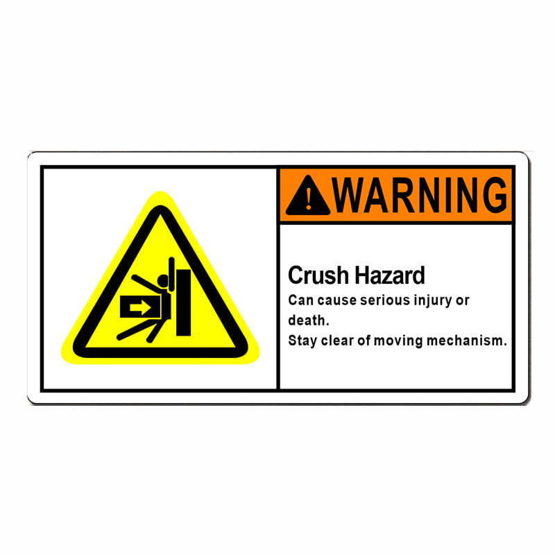 Adesivo Crush Hazard Warning Sign 10x5cm Em Pvc Autoadesivo