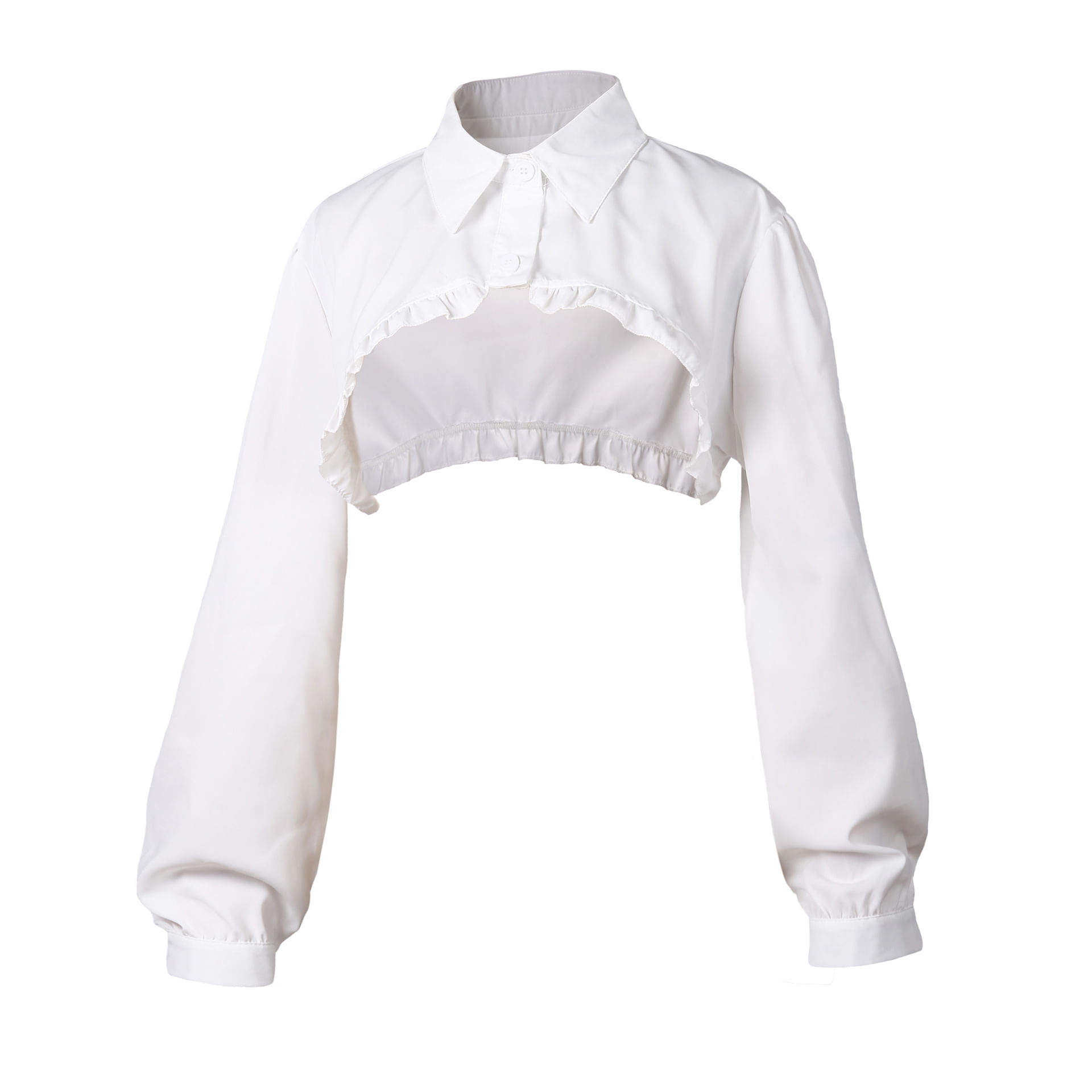 Gola Falsa, Chique, Cortada, Manga Comprida, Estilo Encolher De Ombros, Branca Para Mulheres