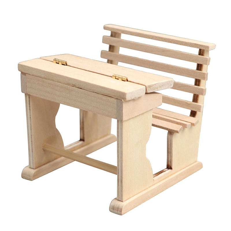 Móveis De Casa De Bonecas Em Miniatura, Mesa Escolar De Madeira Em Escala 1:12