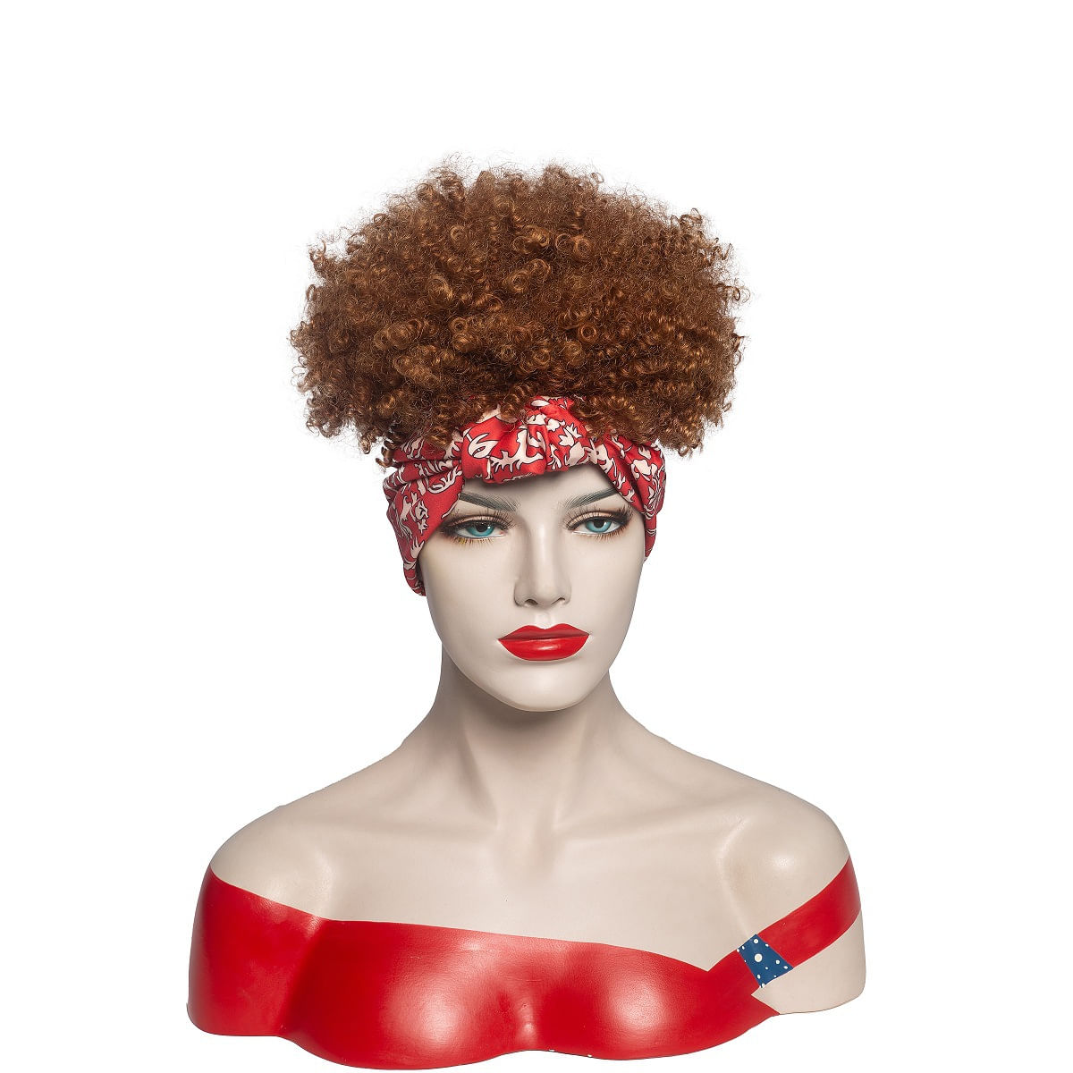 Peruca Estilo Africano Curly Short Brown Puffy Afro 30cm 300g