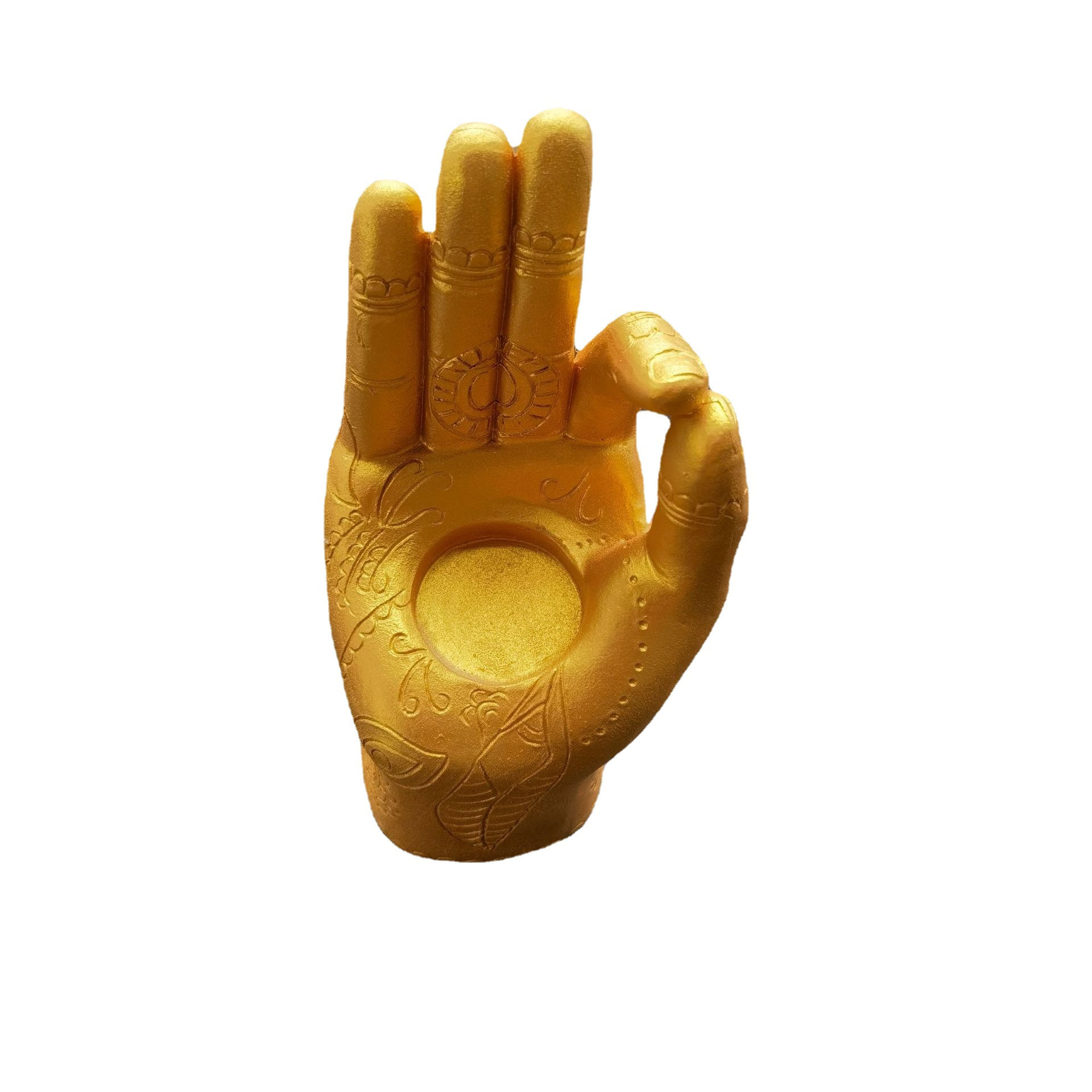 Escultura: Estátua Dourada Ok, Resina Decorativa À Mão, 17,5 Cm