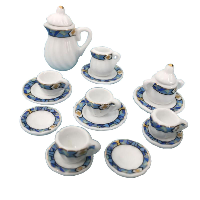 Conjunto De Chá Dollhouse Em Miniatura Em Escala 1:12 Em Cerâmica De 15 Peças