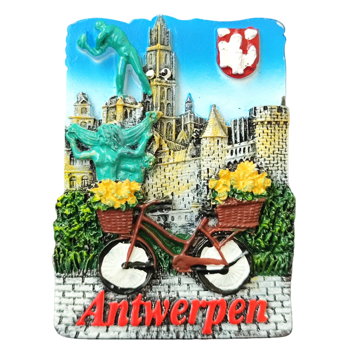 Fridge Magnet Antwerp Belgium Bicicleta De Resina 3d Com Flores