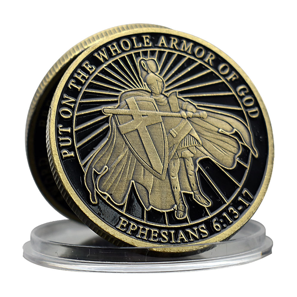 Moeda Comemorativa Medieval Knight Armor Of God 35g De Ferro