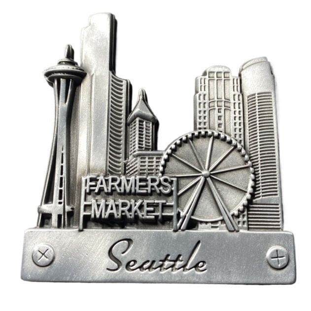 Lembrança De Metal Do Seattle Farmers Market Com Ímã De Geladeira