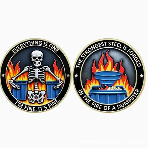 Lixeira De Moedas Comemorativa Fire Skeleton High Relief