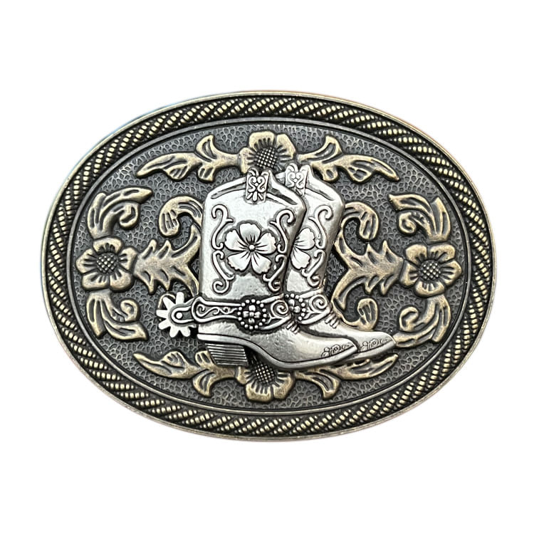 Bota De Cowboy Com Fivela De Cinto Vintage Com Design Floral Em Liga Leve 71 G