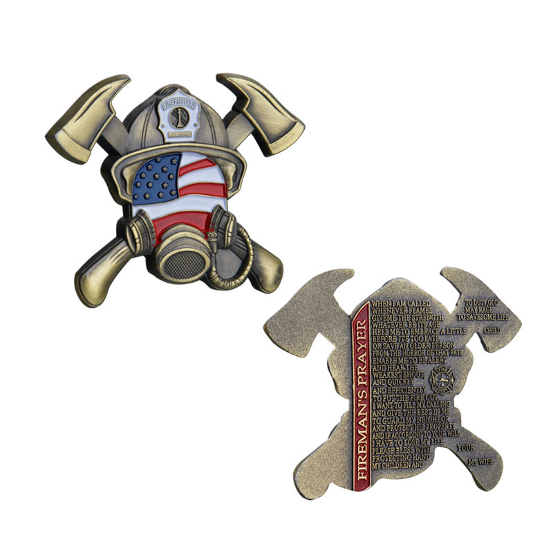Moeda Comemorativa Firefighter Double Axe Com Capacete 35g