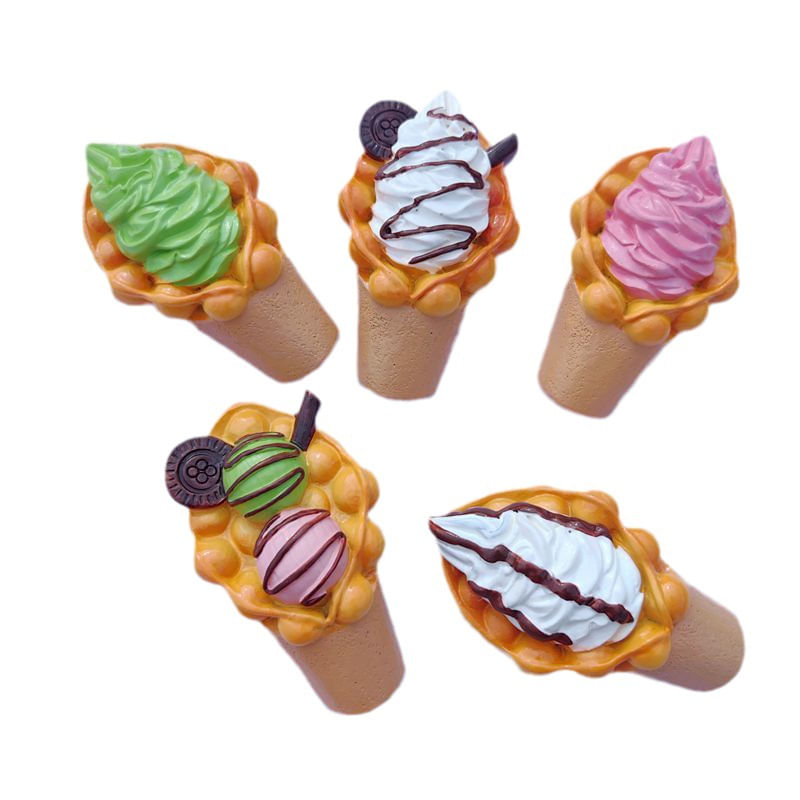 Conjunto De Ímãs De Geladeira, 5 Casquinhas De Sorvete De Waffle De Ovo Em Resina 3d