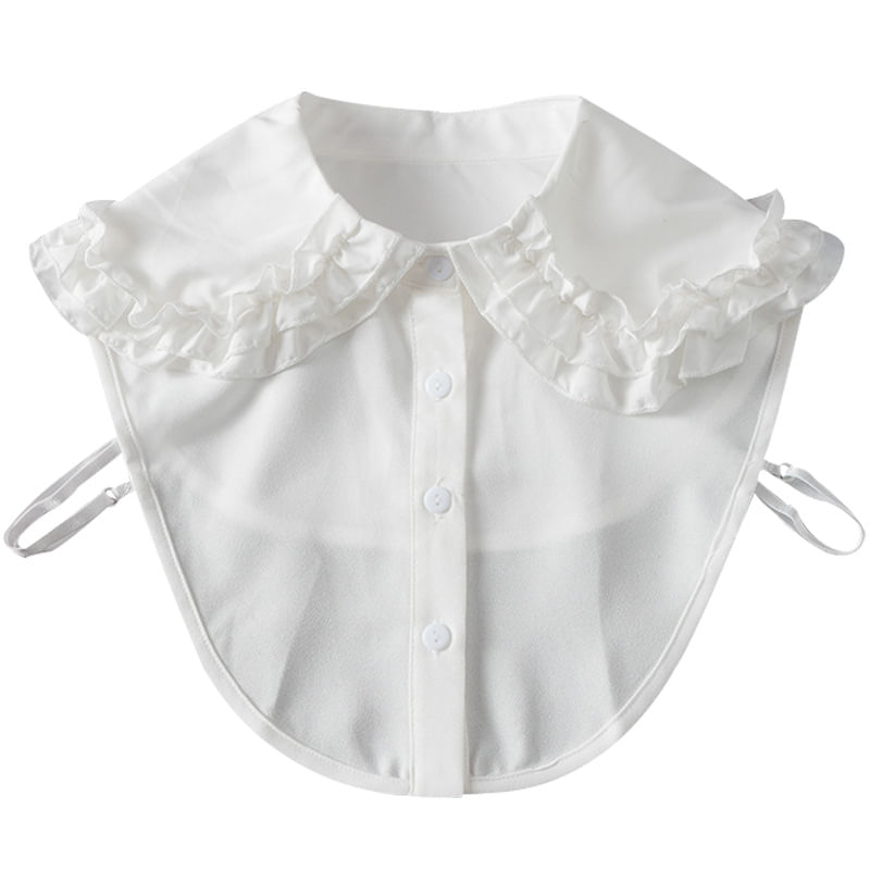 Gola Falsa Removível Feminina, Chiffon Branco, Borda Com Babados