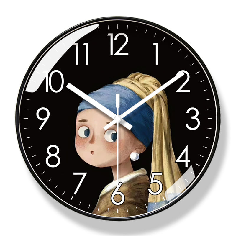 Relógio De Parede Cartoon Girl Com Brinco De Pérola Que Não Bate