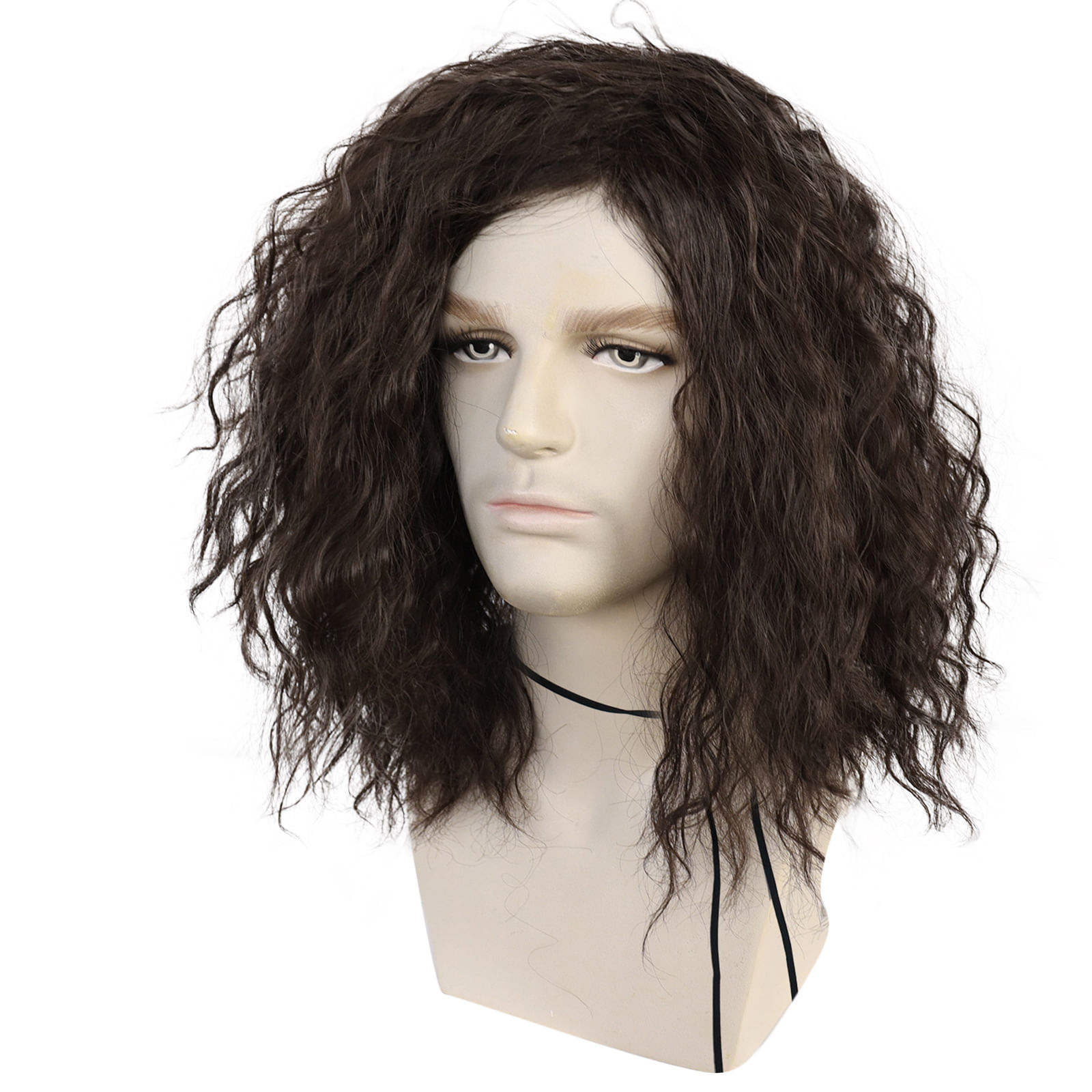 Peruca Masculina Curly Rock 37 Cm, Peruca Sintética Marrom Escuro