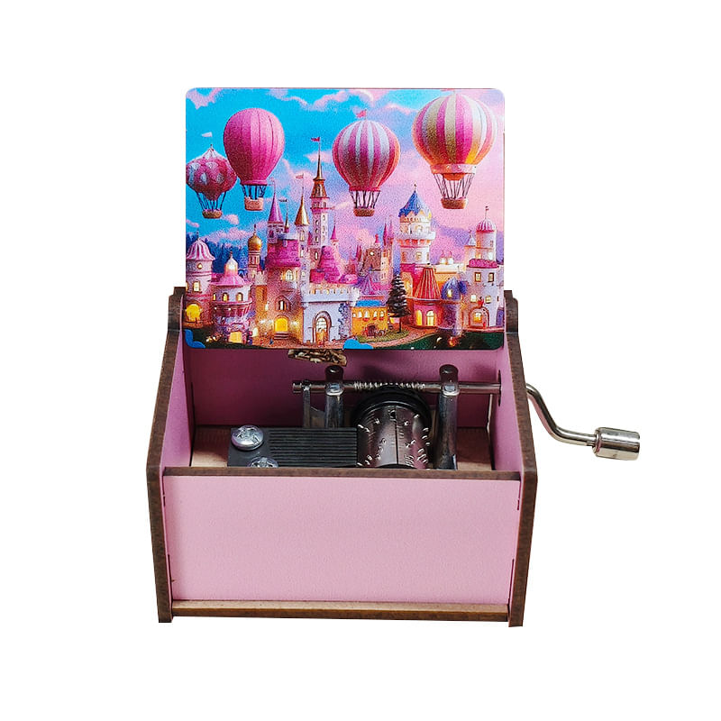 Caixa De Música Com Manivela De Madeira Fairy Tale Castle Design