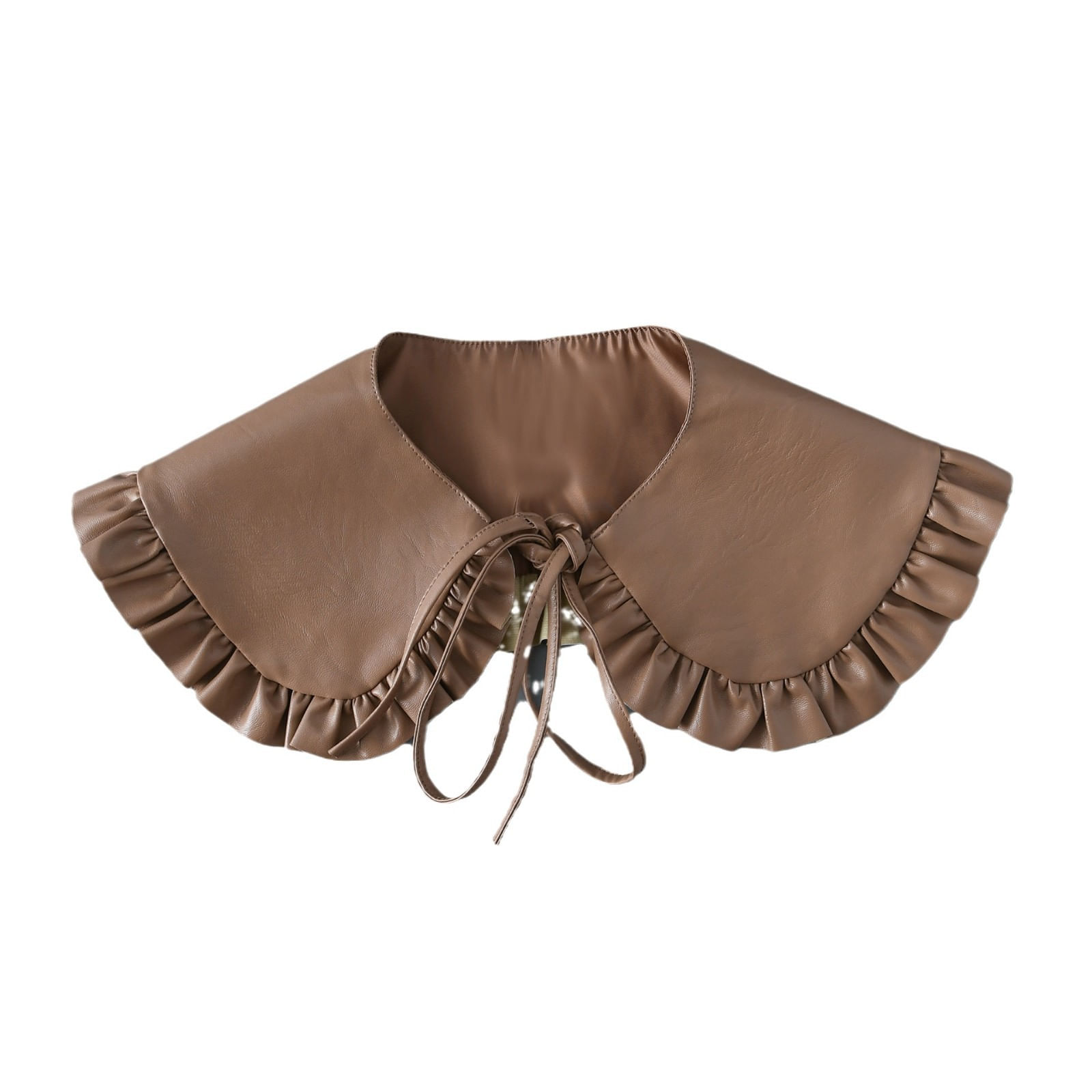 Gola Falsa De Couro Sintético Marrom Genérico Com Acabamento Em Babados Para Mulher