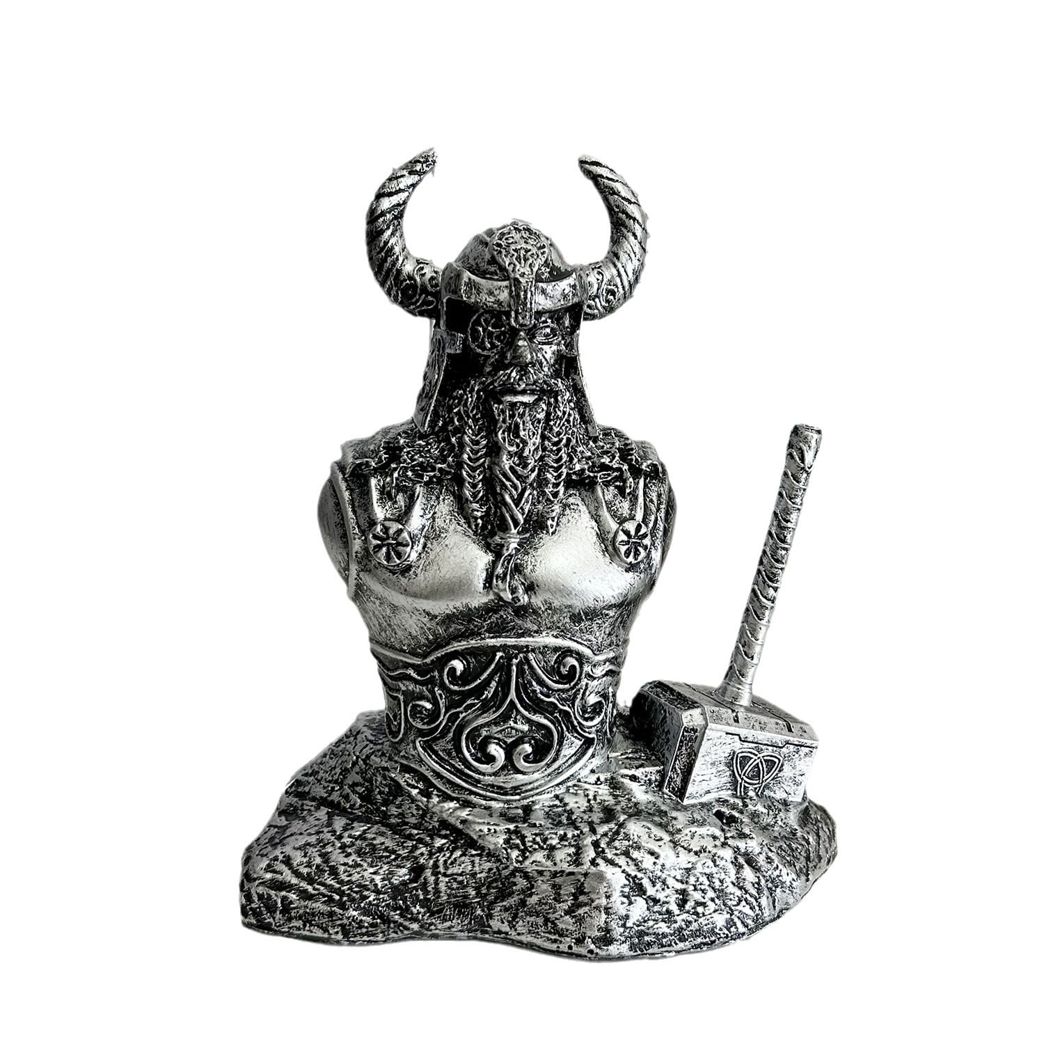 Estátua De Resina Do Deus Nórdico Thor 14,5 Cm Com Martelo Mjölnir