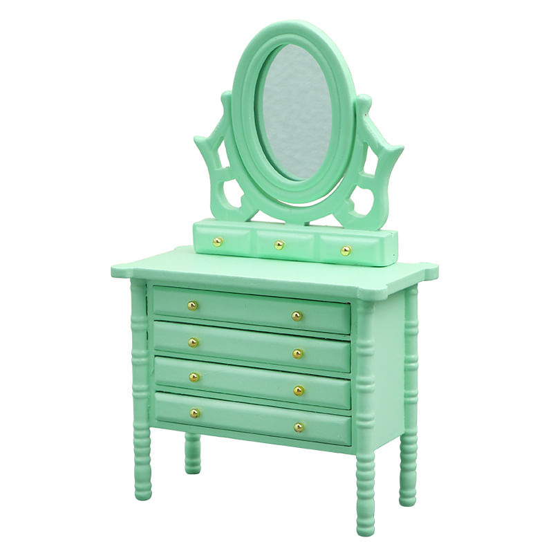 Dollhouse Vanity Miniature Em Escala 1:12 Verde Com Espelho De 10,4 Cm