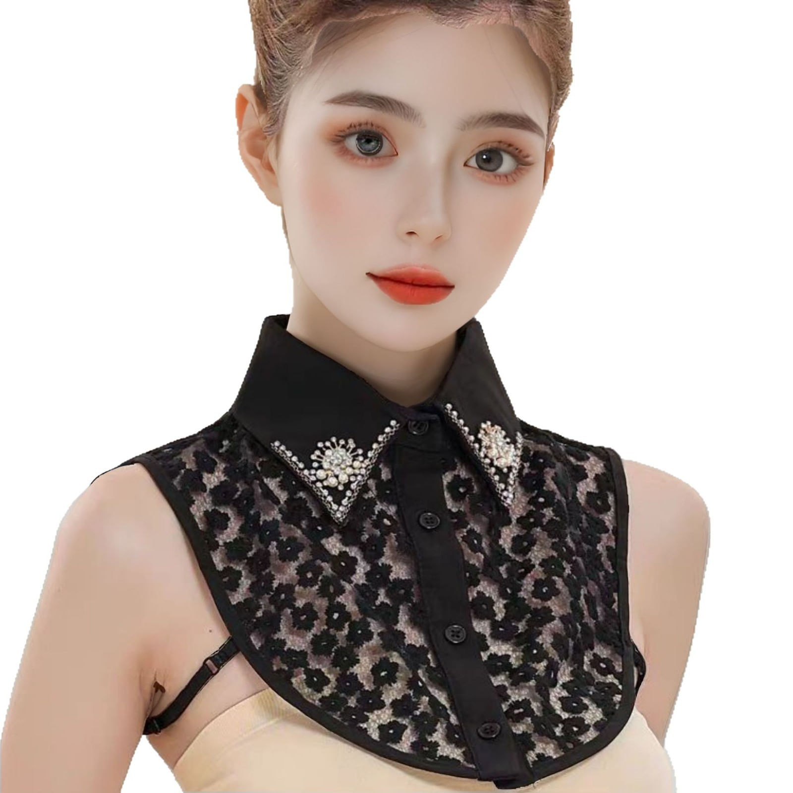 Coleira Removível Com Miçangas E Renda Para Mulheres Em Chiffon