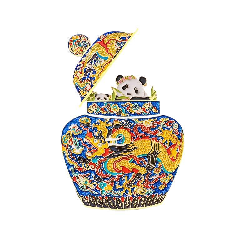 Ímã De Geladeira Chinese Cloisonné Dragon Jar 3d Panda 7x9cm