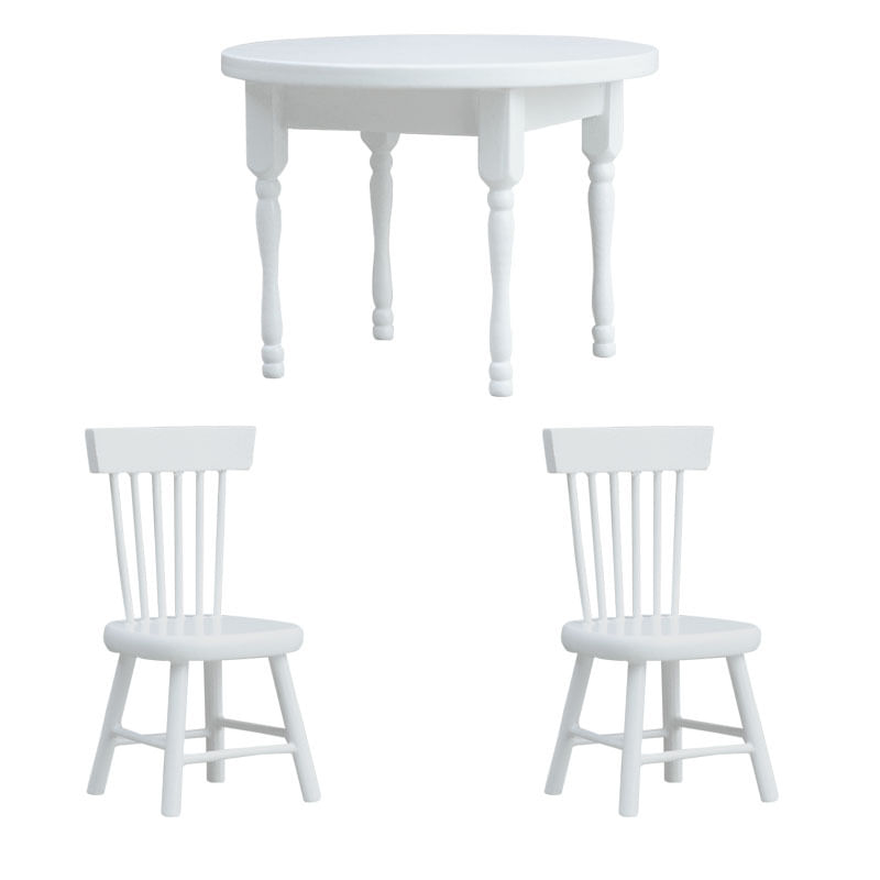 Conjunto De Jantar Dollhouse Mi Mesa Redonda Branca Em Escala 1:12 Com 2 Cadeiras