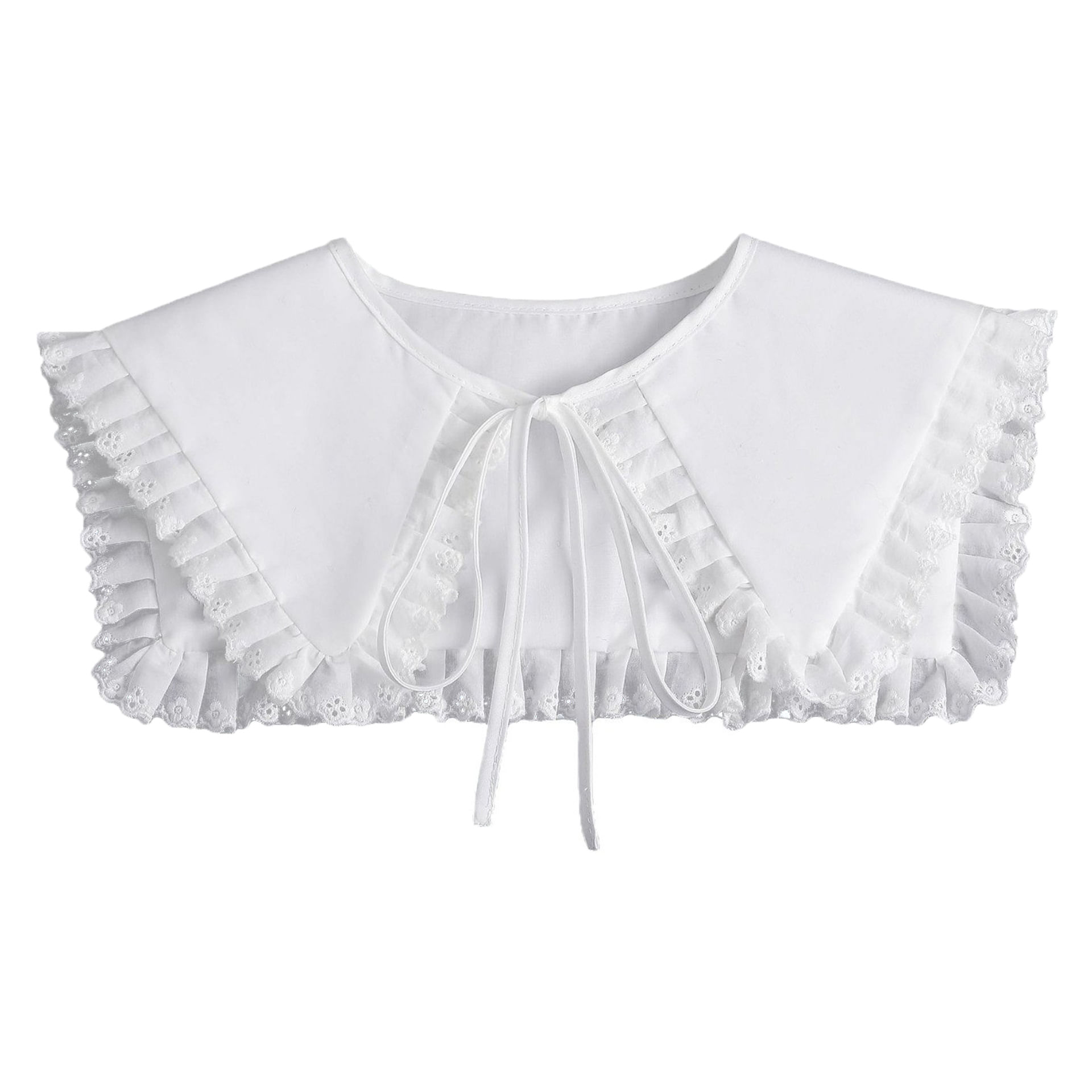 Gola Falsa Removível Com Babados, Elegante Renda Branca Para Mulheres