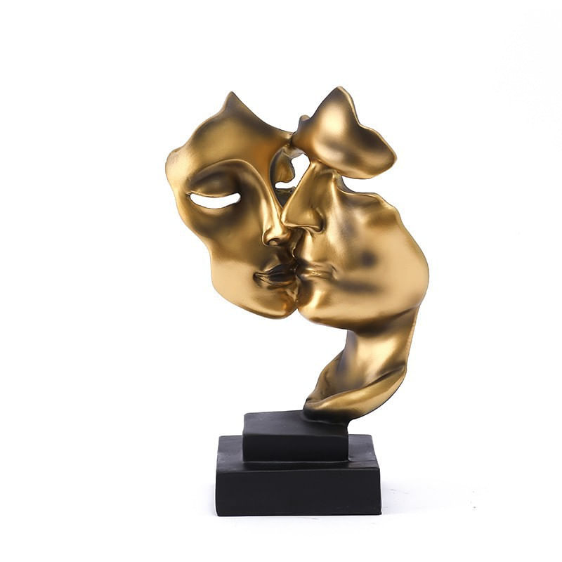 Estatueta De Resina Creative Silence Is Gold Couple Kissing Faces