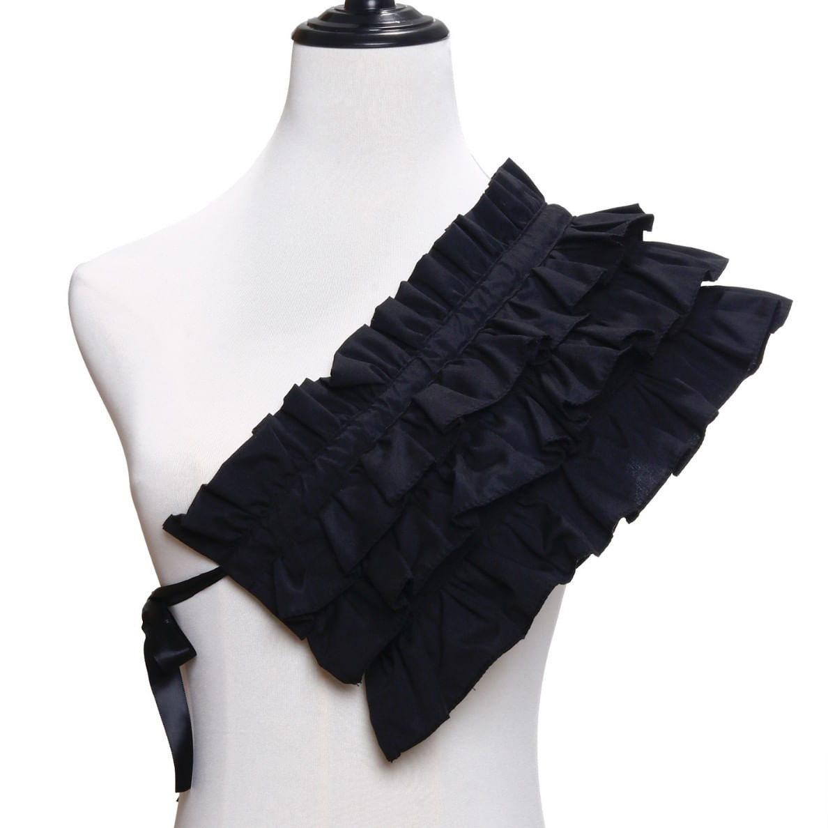 Gola Falsa De Algodão Preto Com Babados Assimétricos Para Mulheres