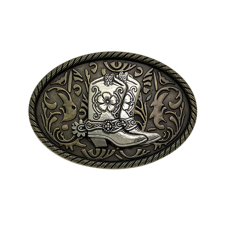 Botas Western Cowboy Com Fivela De Cinto Com Design Antigo Em Prata/bronze