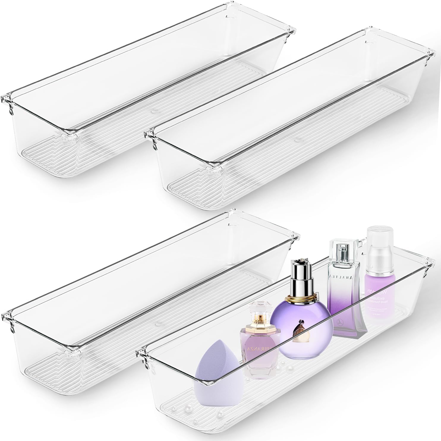 Caixas De Armazenamento, Organizador De Gavetas, 4 Peças De Plástico Transparente