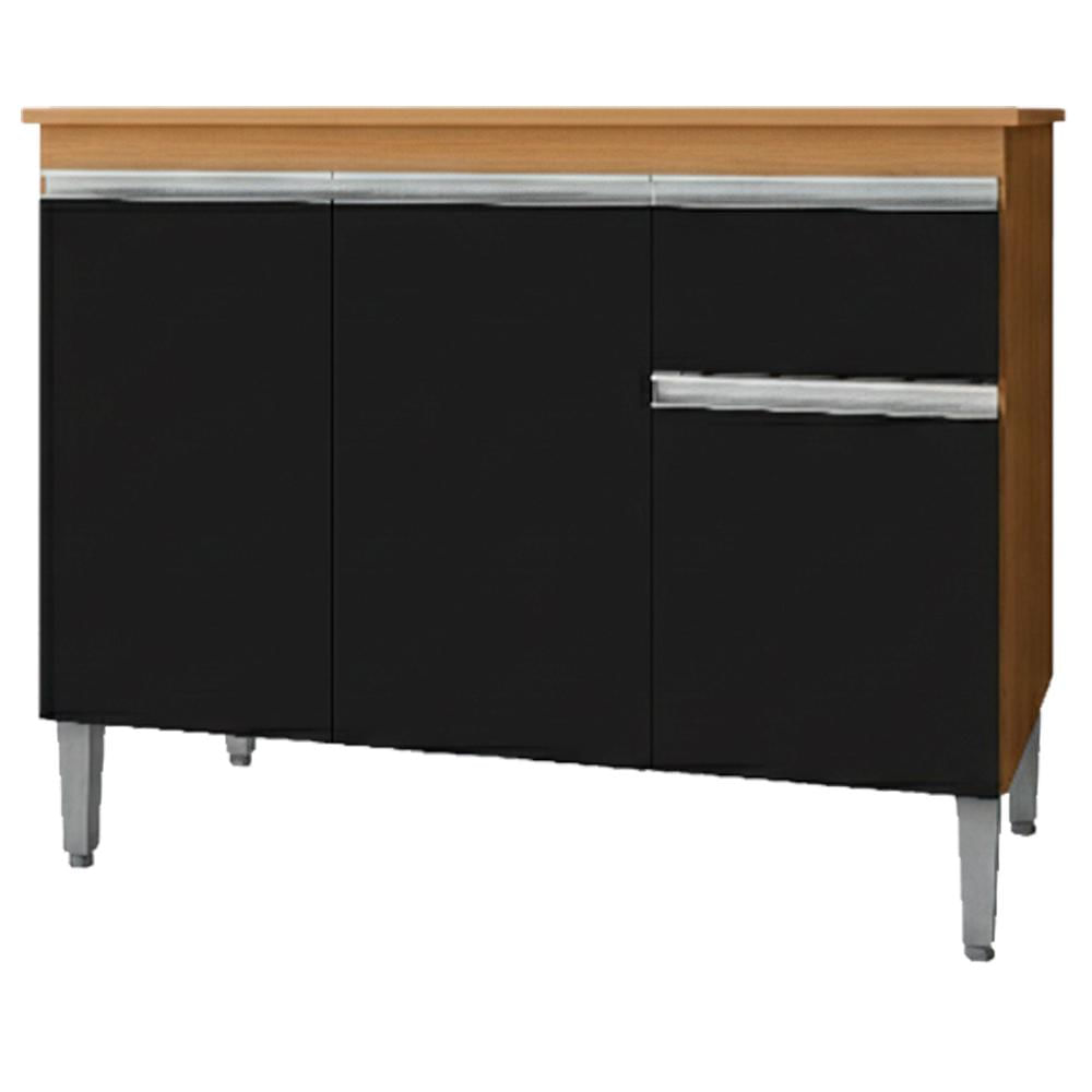 Balcao Com Tampo 100 Cm Tatiane Amendoa Preto Reajl Moveis