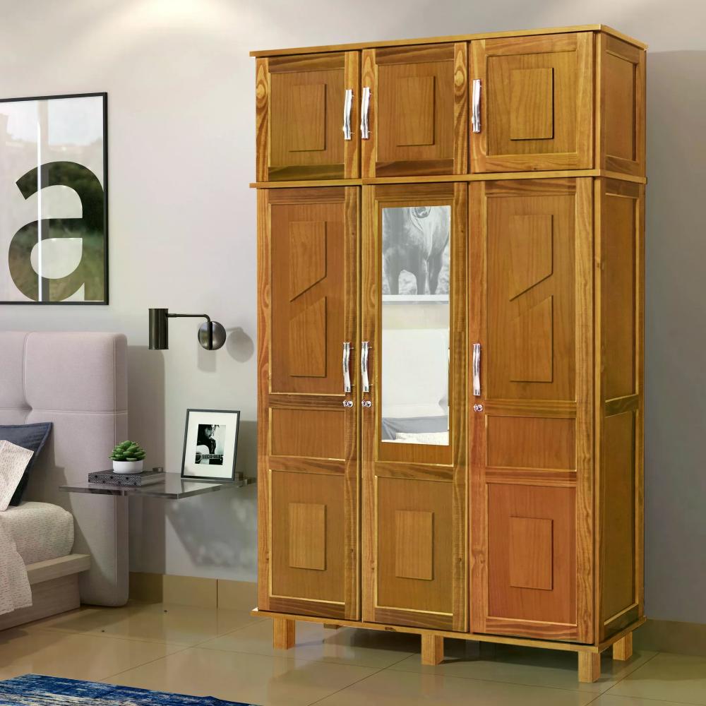 Guarda Roupa Solteiro 1 Espelho 6 Portas E Cabideiros Rodmóveis Ipê