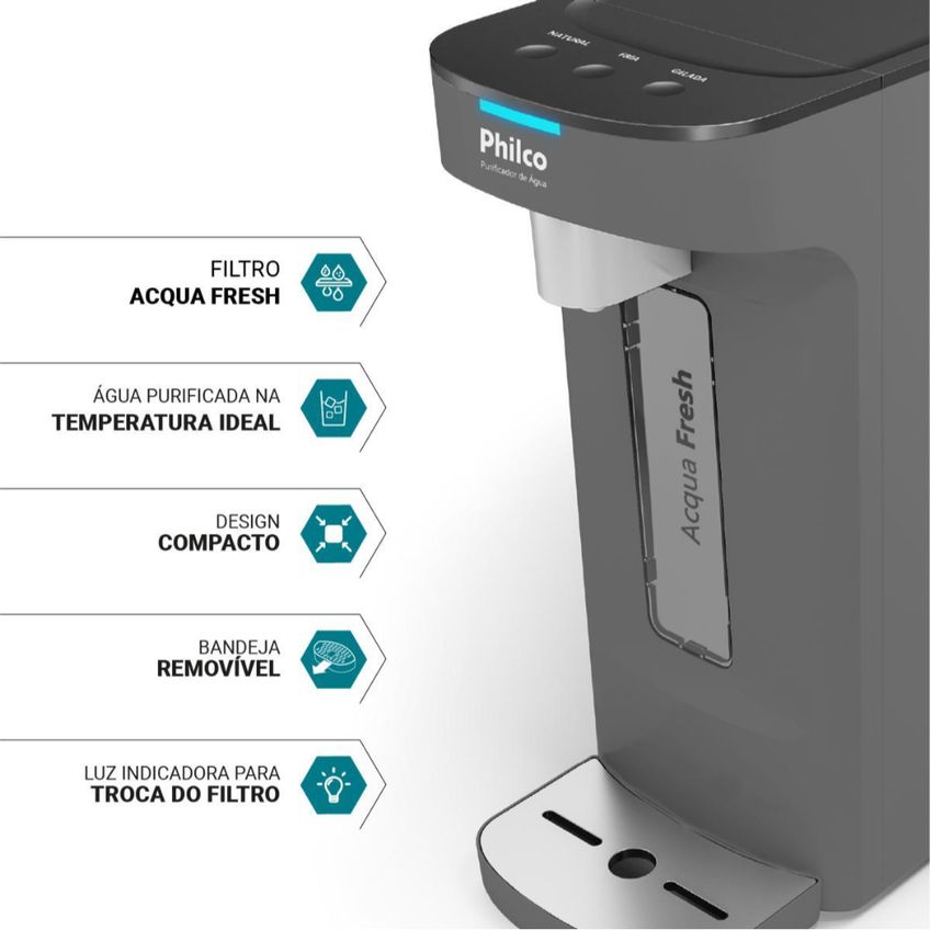 Purificador De Água Natural E Gelada Philco Ppu12c Cinza Bivolt - imagem 3
