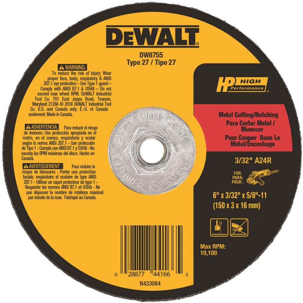 Roda De Corte E Entalhe Dewalt Dw8755 15,24 Cm X 2,38 Mm