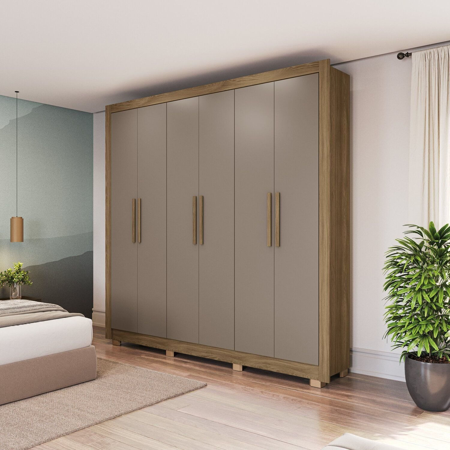 Guarda-roupa Casal 6 Portas 3 Gavetas Harmonia Nogueira/fendi