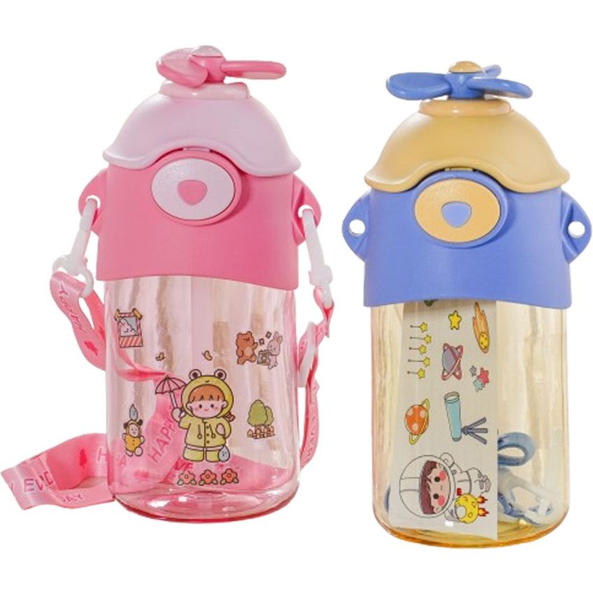 Copo Infantil Hélice Garrafa Com Tampa E Canudo 700ml Rosa - imagem 2