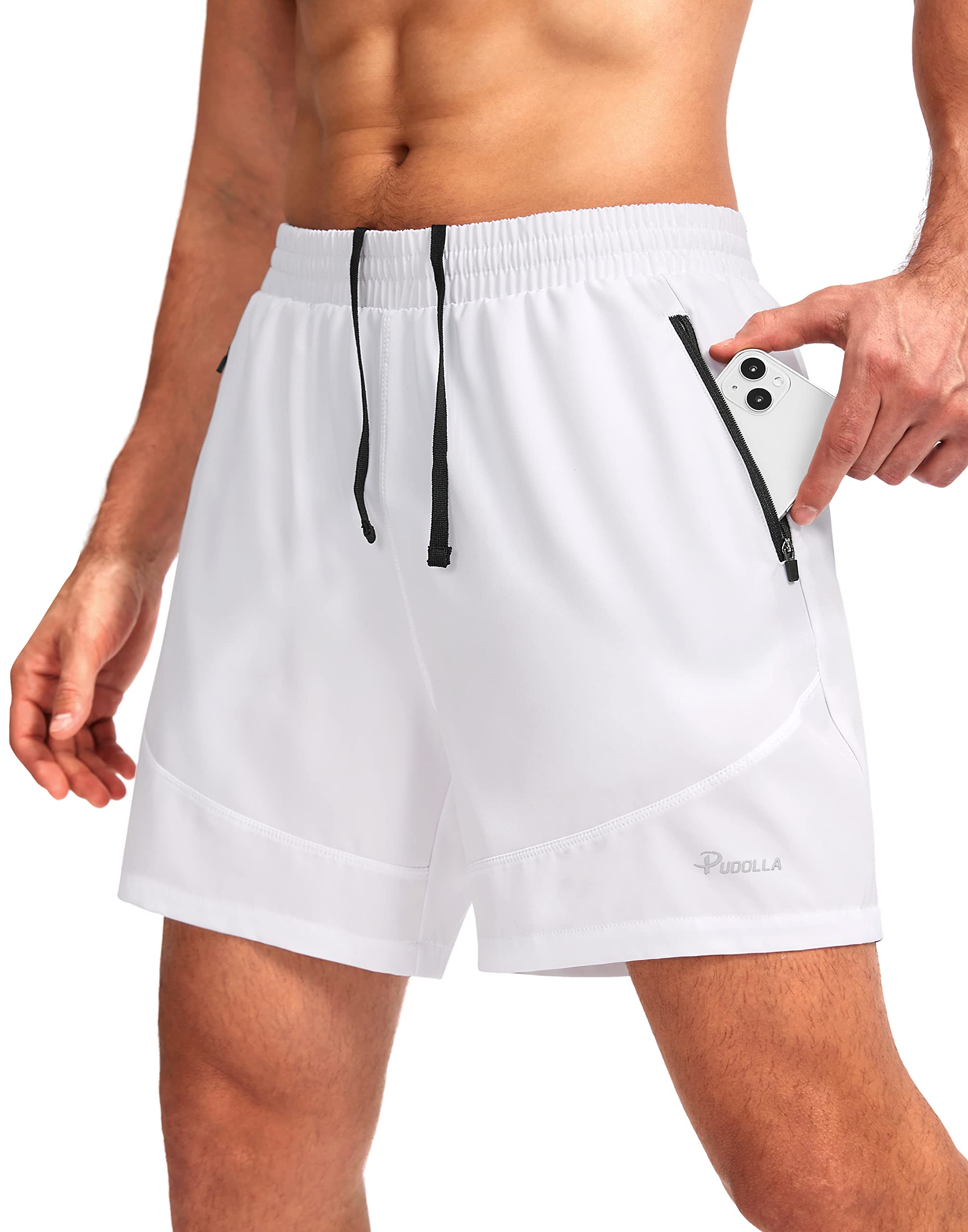 Shorts De Corrida Pudolla Para Homens Workout Athletic White Xl