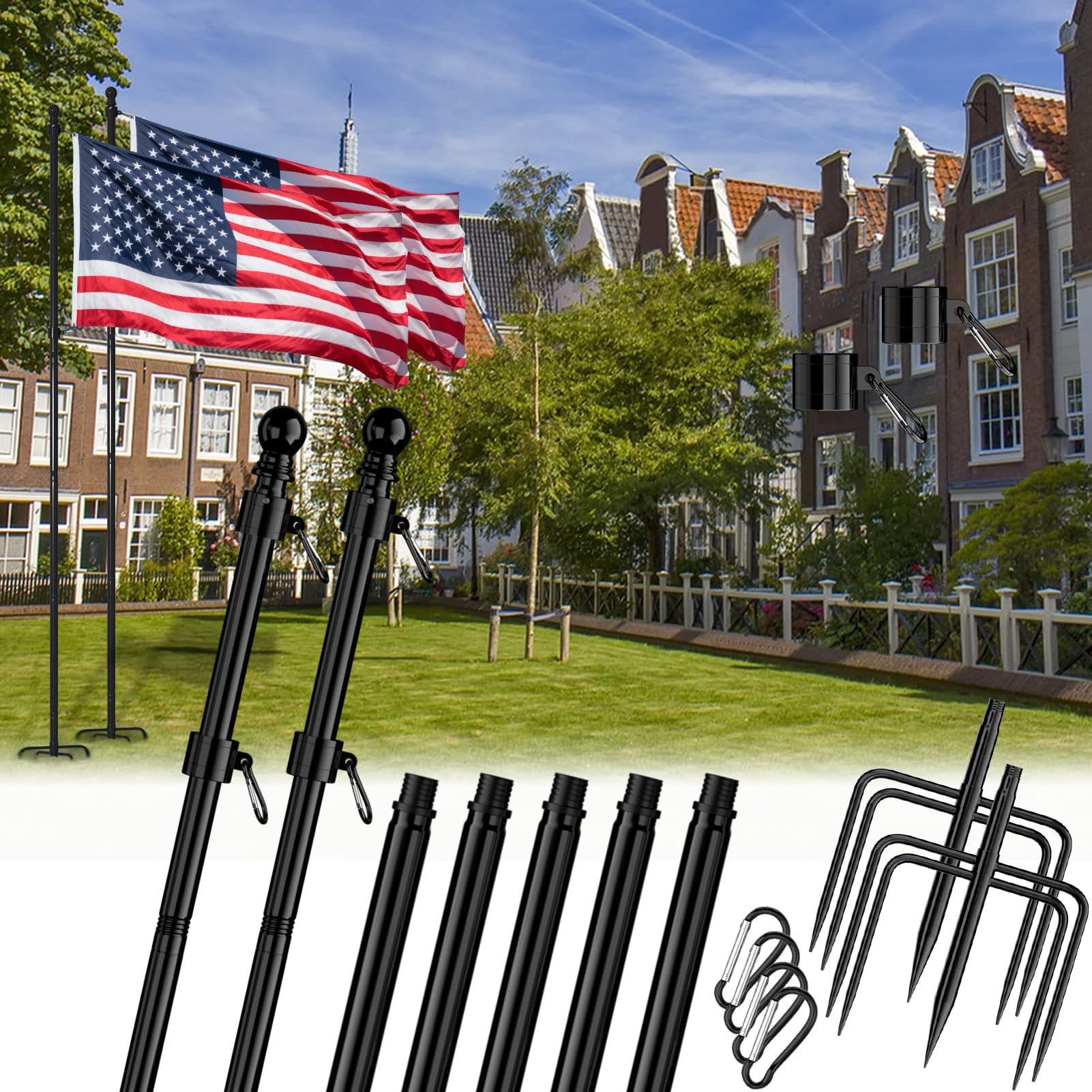 Flag Pole Fiason 8ft Em Aço Inoxidável Tangle Free, Pacote Com 2 Unidades