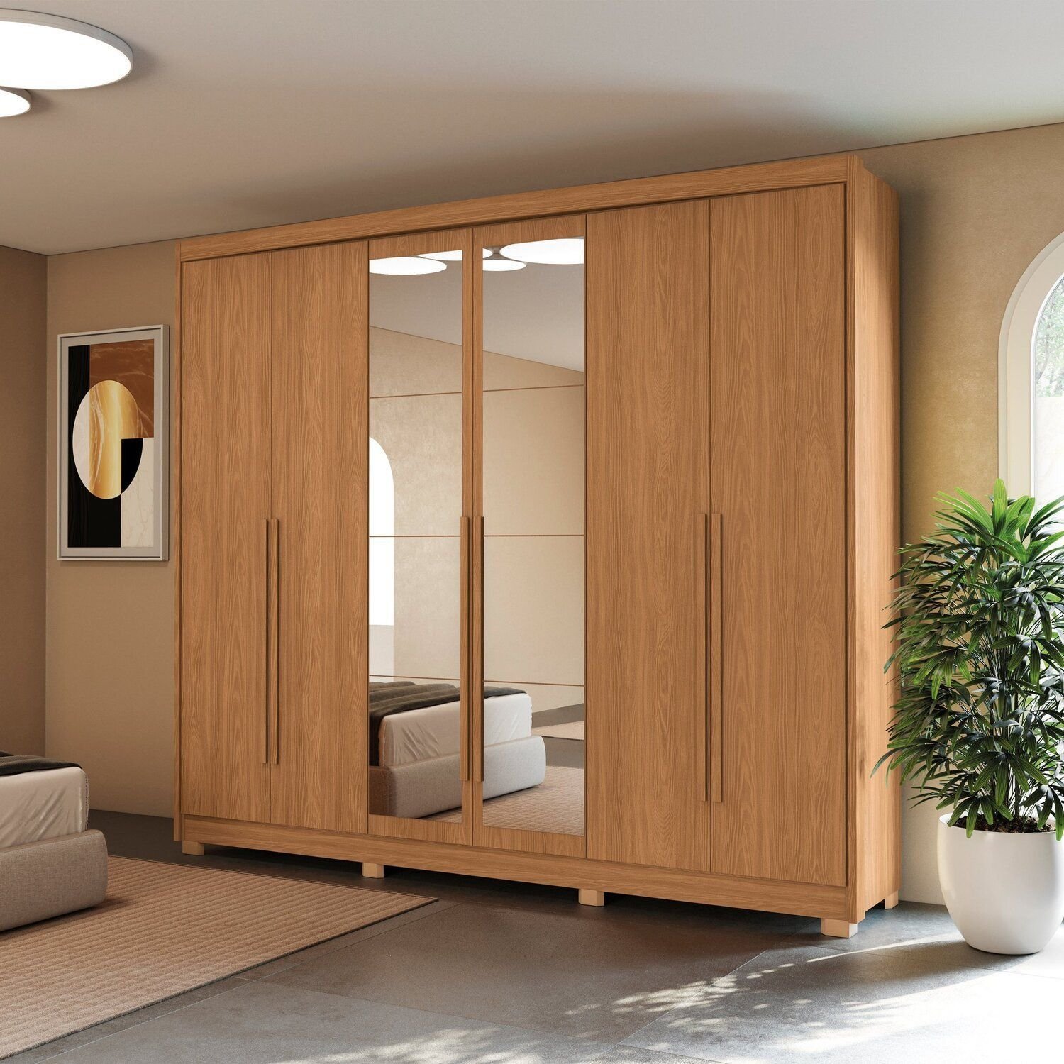 Guarda-roupa Casal 6 Portas 6 Gavetas Com Espelho E Pés Realeza Canela