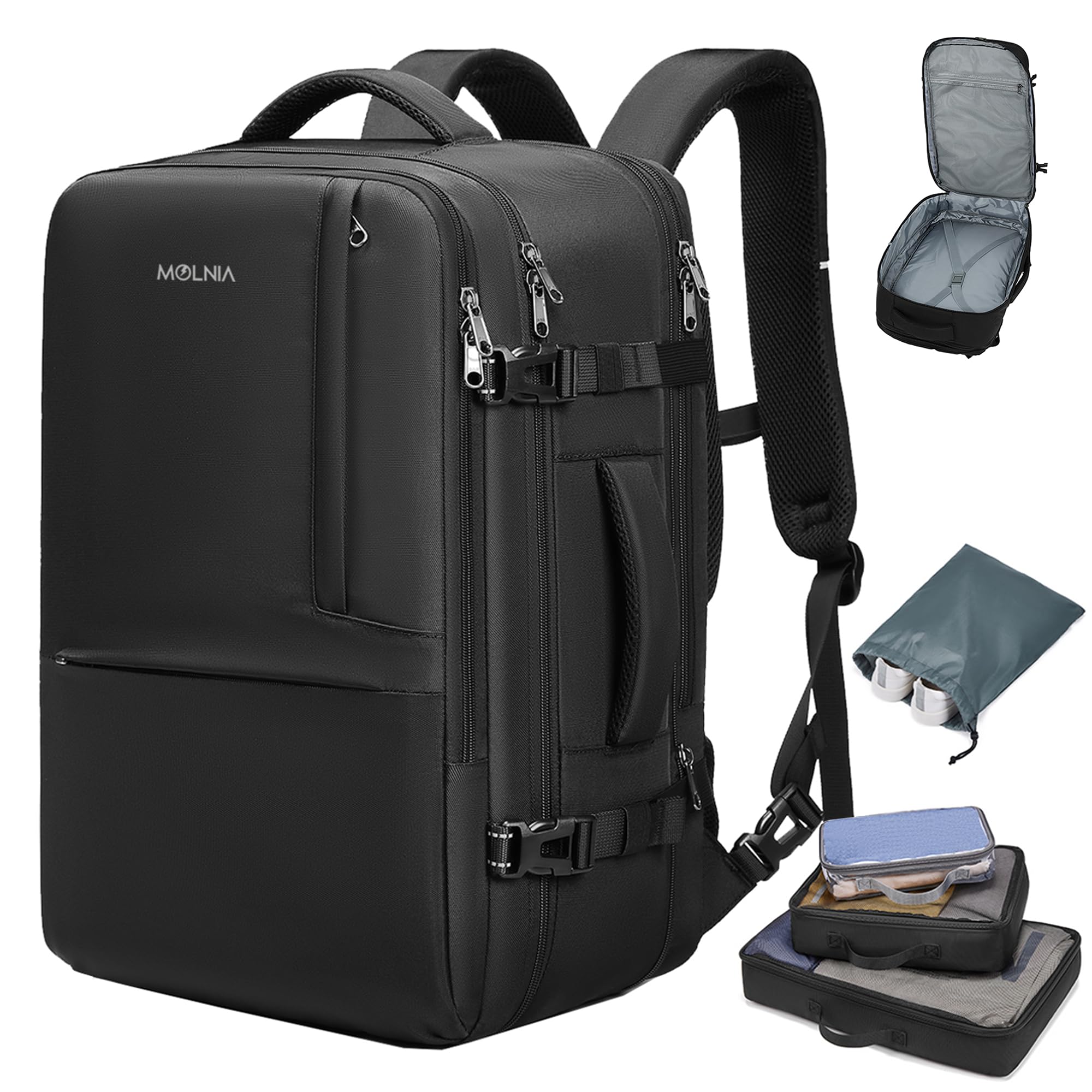 Mochila De Viagem Molnia 50l Expansível Para Homens E Mulheres Preta