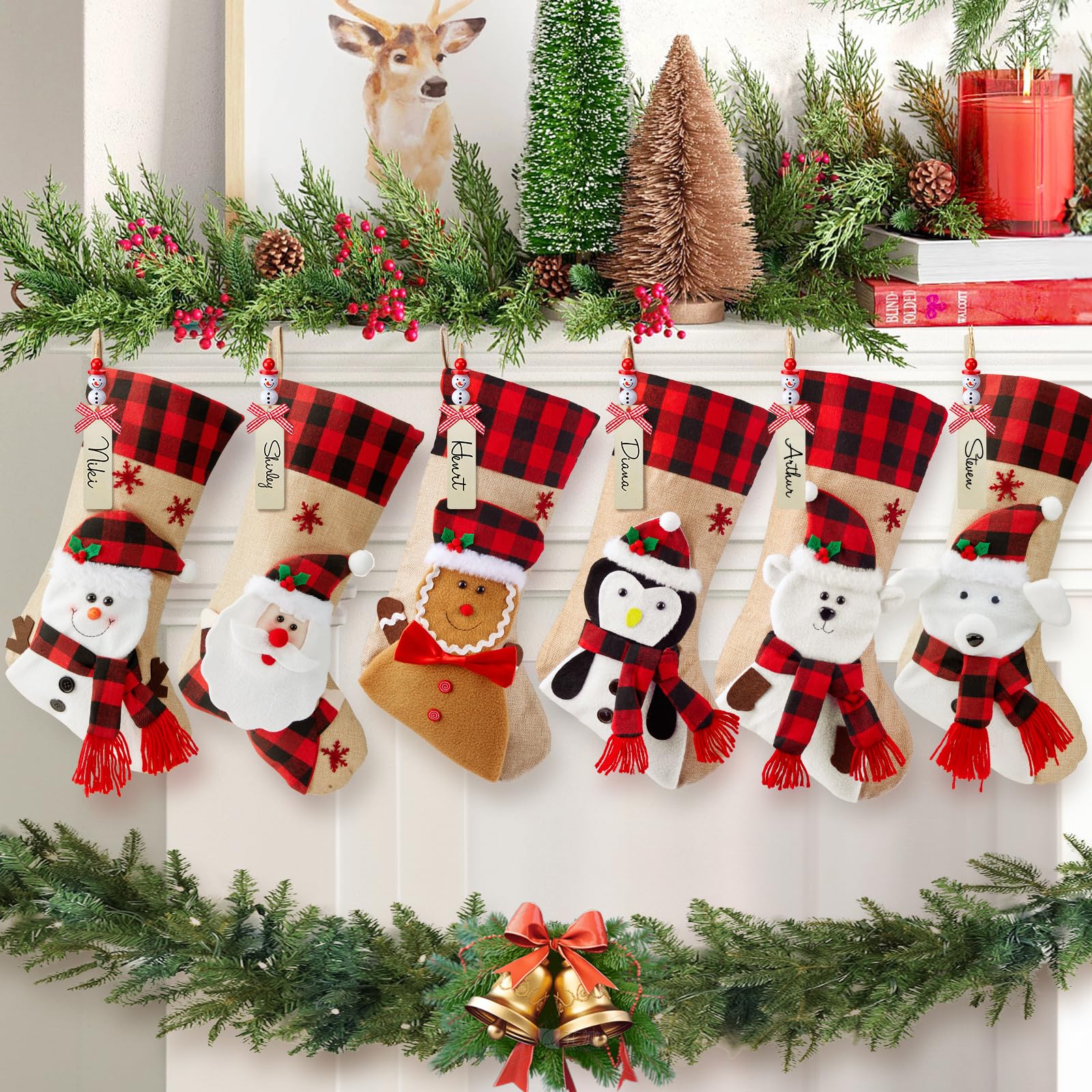 Meias De Natal Minetom 18 Cm, Pacote Com 6, Com Etiqueta Personalizada