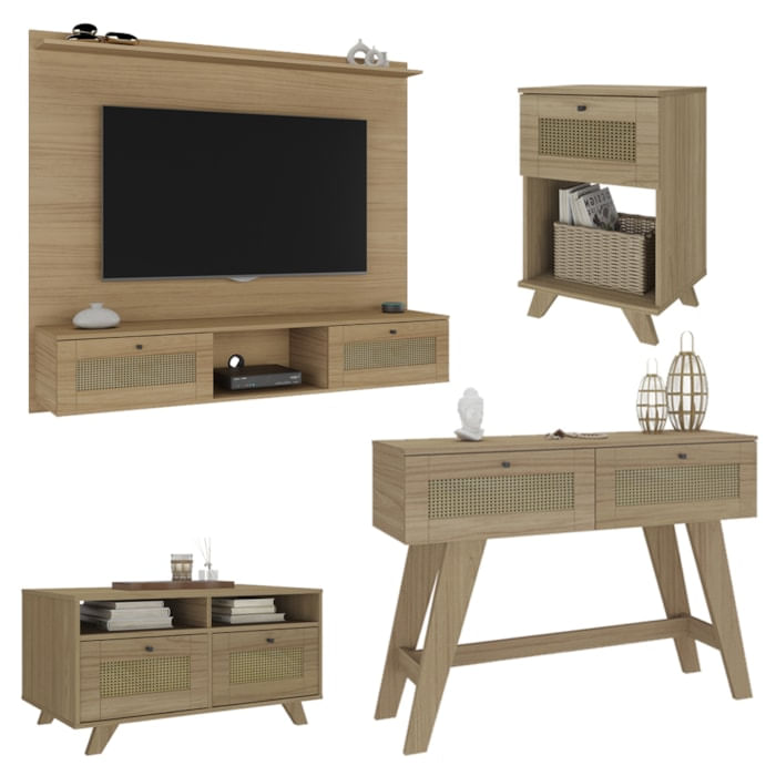 Painel 72 Pol Aparador 2 Mesas Tr4 Carvalho Arly